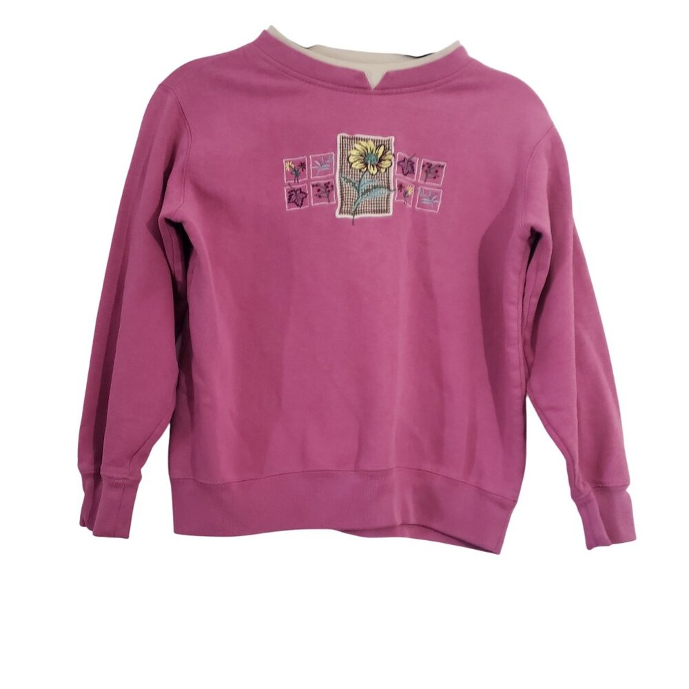 Vintage Shenanigans Pink Sweatshirt Womens Size S Embroidered Floral Y2K Cottage